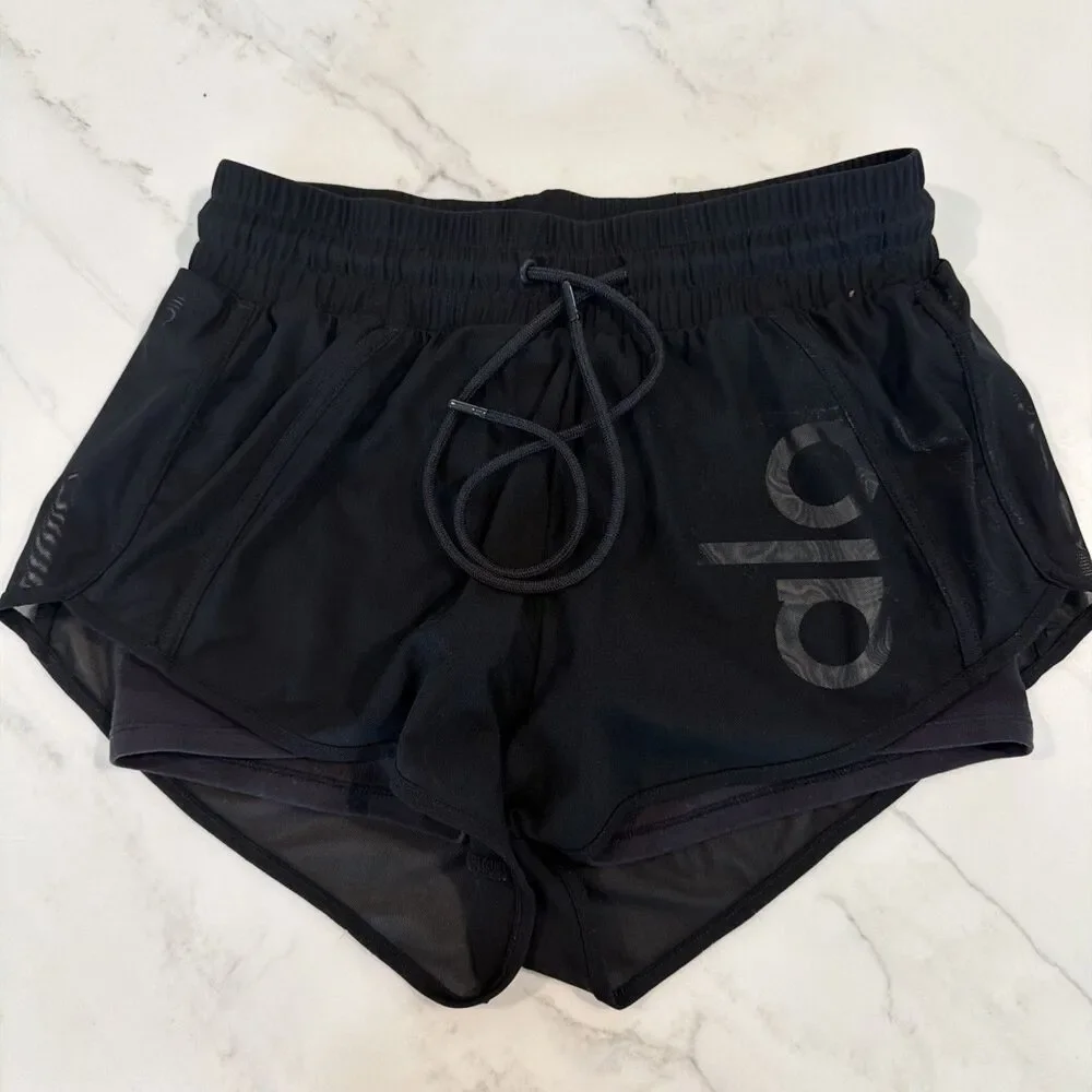 Alo Yoga Ambience Mesh Overlay Shorts XXS